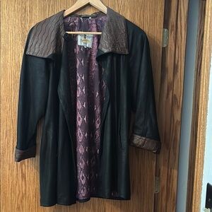 Black and Brown Leather Jacket with Sheer Details